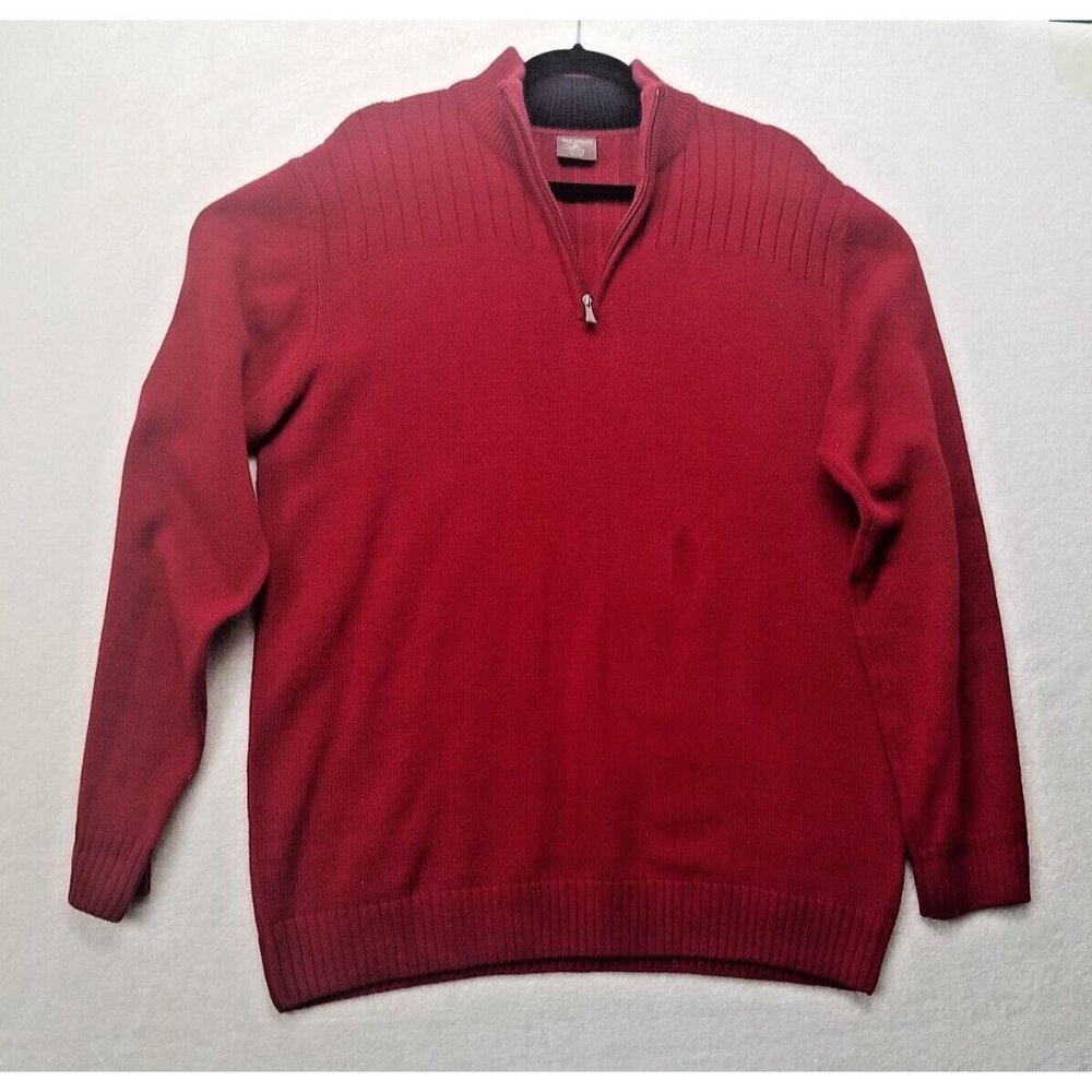 Great Northwest red cable knit sweater men's XL cotton blend 1/4 zip long sleeve